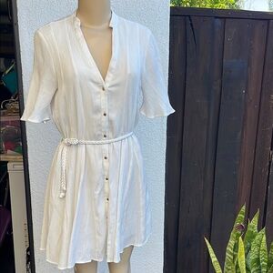 Zara White Button-Down Dress with Belt